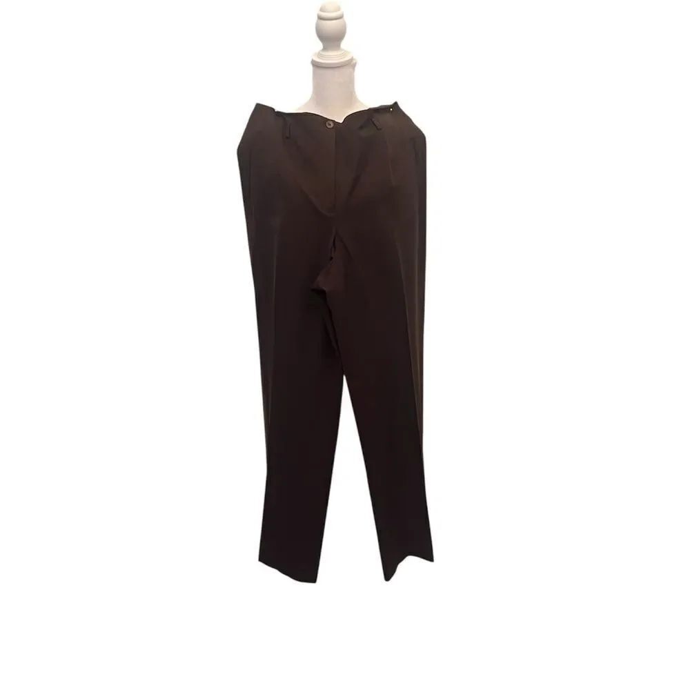 Jones NY sz16 chocolate brown zip front pockets belt loops stretchy slacks EUC